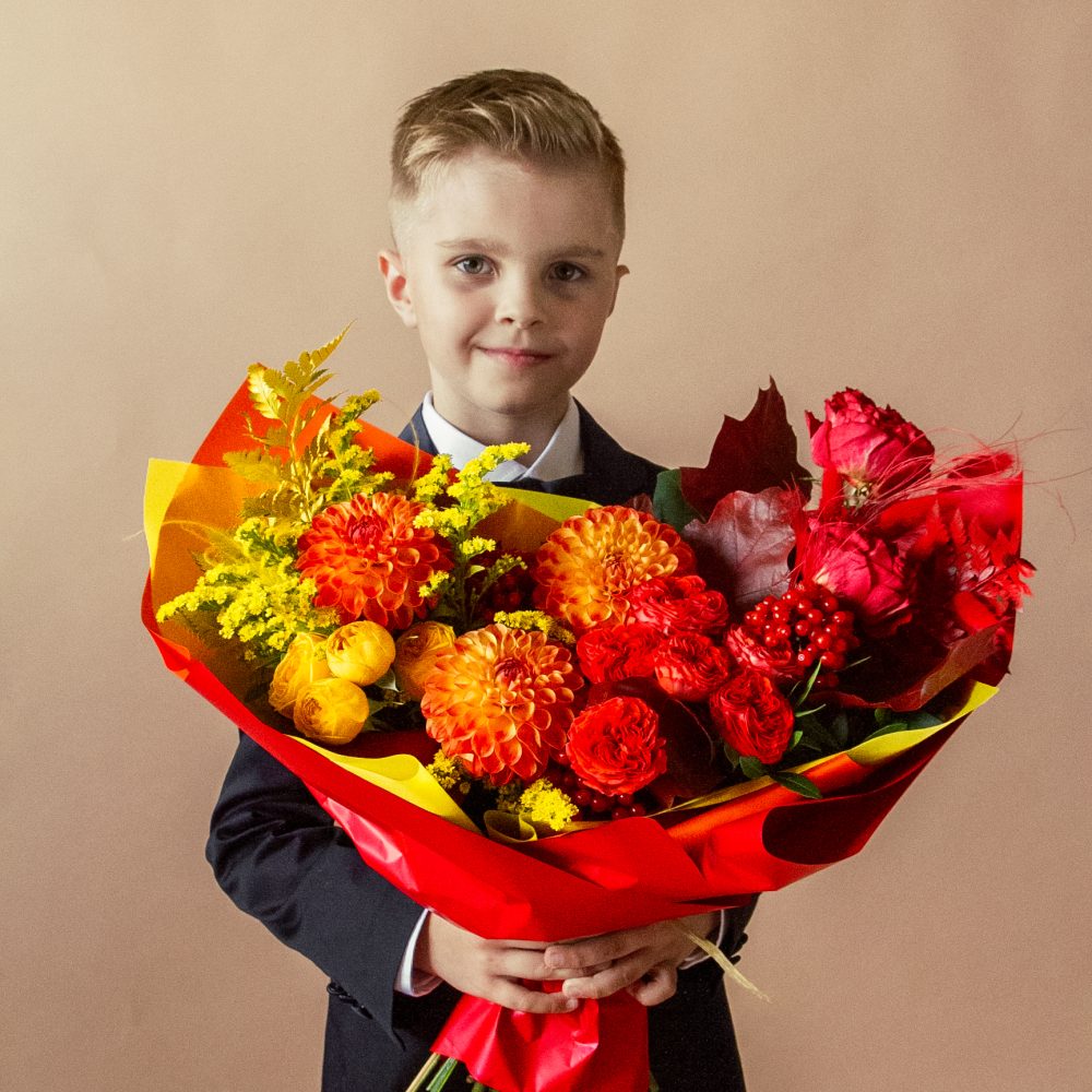Букет в красно-желтой гамме №58 - купить цветы в Санкт Петербурге