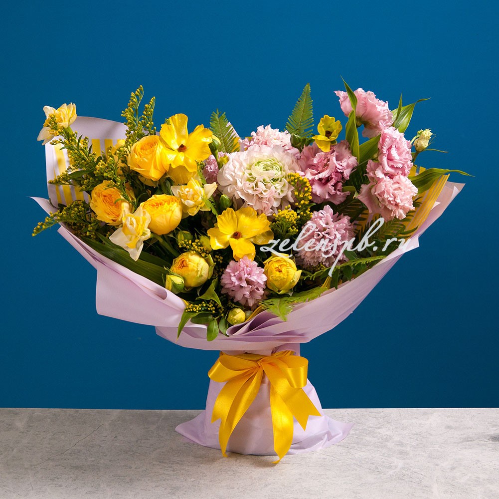 Букет розово-желтой гамме №15 - купить цветы в Санкт Петербурге